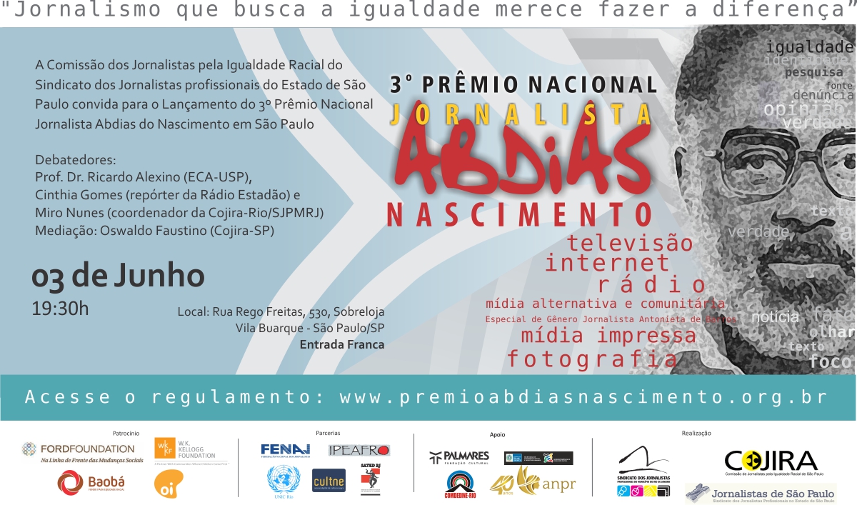 Cojira-SP convida para o Lançamento do Prêmio Abdias de Jornalismo