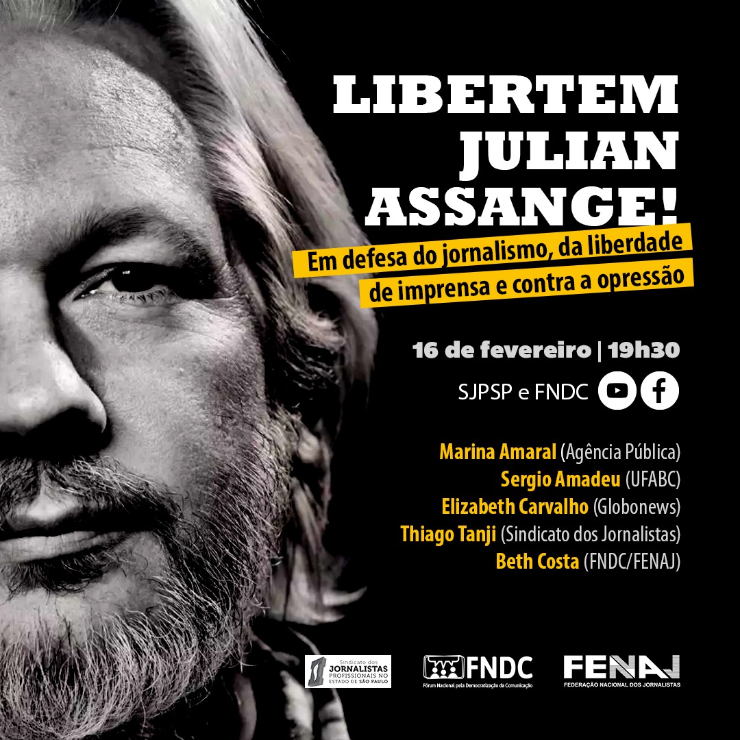 Sindicato e entidades parceiras promovem ato-plenária virtual para debater e defender a liberdade de Julian Assange