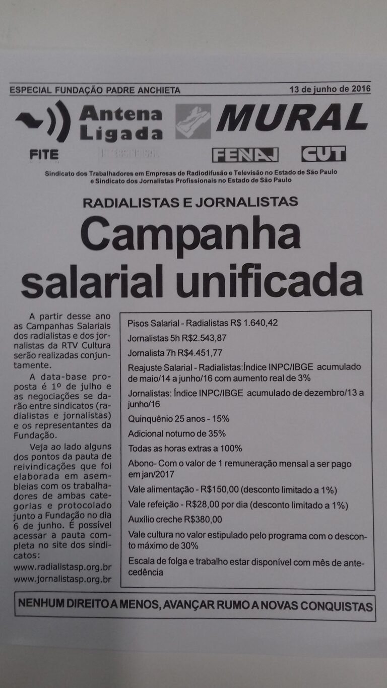 RTV CULTURA: Trabalhadores iniciam campanha salarial unificada. Audiência Pública na Alesp debaterá demissão em massa