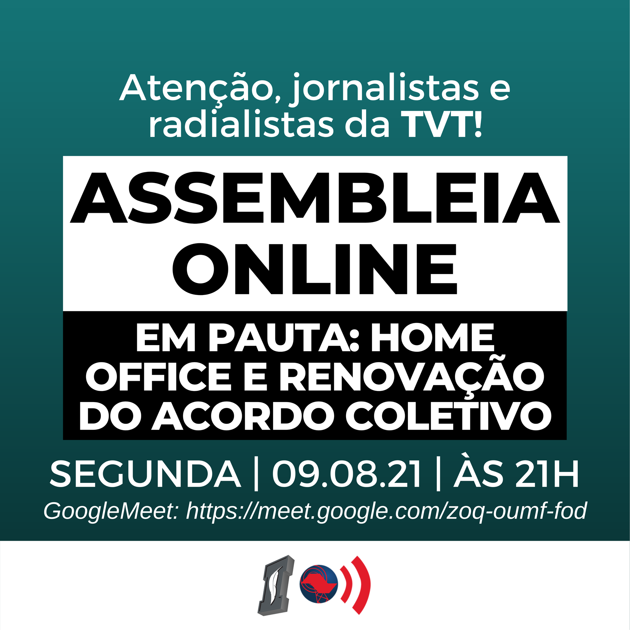 Sindicato convoca jornalistas e radialistas da TVT para assembleia online