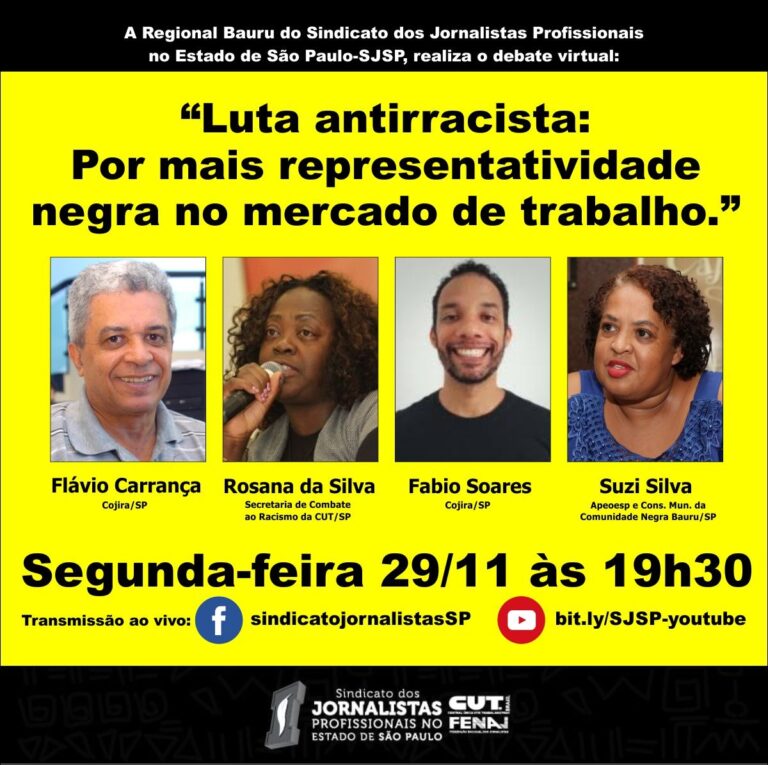 Luta antirracista e representatividade negra no mercado de trabalho é tema de debate online desta segunda-feira (29)
