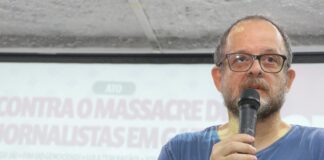 SJSP e FENAJ ingressam como Amicus Curiae em ação de Breno Altman no STF Jornalista Breno Altman em ato no Sindicato dos Jornalistas.
