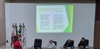 Entidades lançam projeto de pesquisa sobre a saúde mental do jornalista Cristiane Reimberg, jornalista apresenta pesquisa realizada em 2014 sobre a saúde mental dos/as jornalistas. Foto: Alexandre Linares.