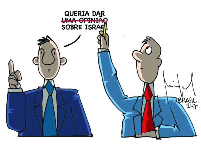 © MIGUÉL PAIVA. Charge da exposição Sinta-se em Gaza cedidas para esta edição