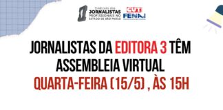 SJSP convoca assembleia de jornalistas da Editora 3 nesta quarta-feira, 15 de maio