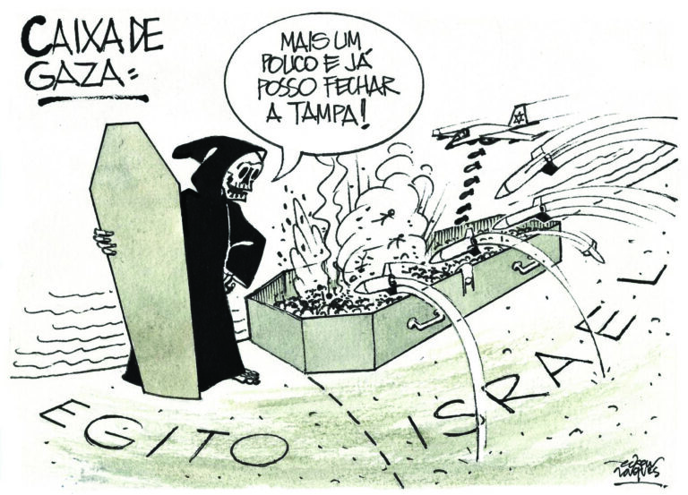 © EDGAR VASQUES. Charge da exposição Sinta-se em Gaza cedidas para esta edição