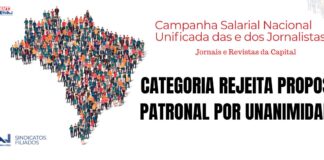 Campanha Salarial Jornais e Revistas da Capital: categoria rejeita proposta patronal por unanimidade e mantém luta pelo fim dos “pisinhos” e do reajuste por faixas salariais Campanha Salarial Jornais e Revistas da Capital: categoria rejeita proposta patronal por unanimidade e mantém luta pelo fim dos "pisinhos" e do reajuste por faixas salariais