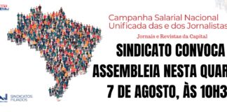 Empresas de jornais e revistas da capital apresentam proposta à categoria: Sindicato convoca assembleia para esta quarta-feira, 7 de agosto, às 10h30 Sindicato convoca assembleia para esta quarta-feira, 7 de agosto, às 10h30