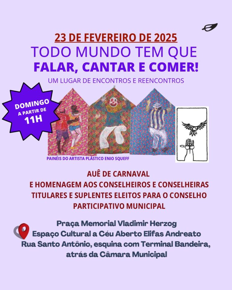 No domingo, 23 de fevereiro, tem Auê de Carnaval na Praça Vladimir Herzog