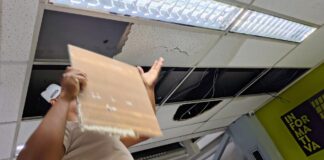 Problemas de estrutura na EBC-SP preocupam trabalhadores. Assembleia é convocada para o dia 2 de junho imagem do forro de gesso da EBC-SP que cedeu