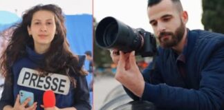 Continuação do genocídio em Gaza escancara cumplicidade ativa dos EUA e potências europeias com as ações criminosas de Israel Imagens de arquivo de Bayan Sultan e Ismail Hatab, ambos jornalistas, atacados por Israel no al-Baqa Café na praia de Gaza. Ela sobreviveu e está bem; ele morreu na hora (fotos: Palestine International Broadcast)