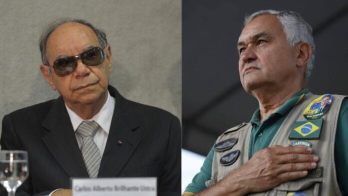 Coronel Ustra depõe à Comissão Nacional da Verdade em 2016 (Wilson Dias/Agência Brasil). À direita: deputado federal General Girão