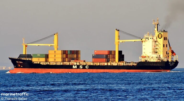 "MSC Leila", o navio de bandeira liberiana que transportará aço vendido pela Villares para a Elbit Systems de Israel