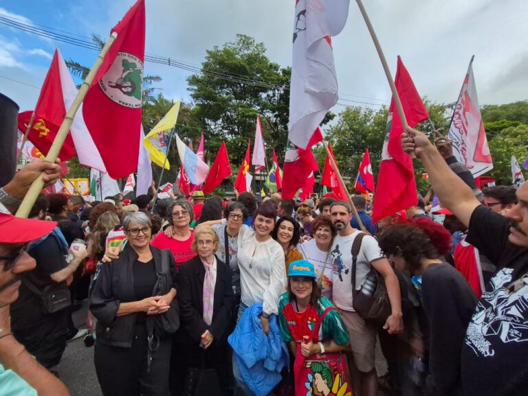 Dirigentes do Sindicato dos Jornalistas presentes à manifestação de 5 de janeiro