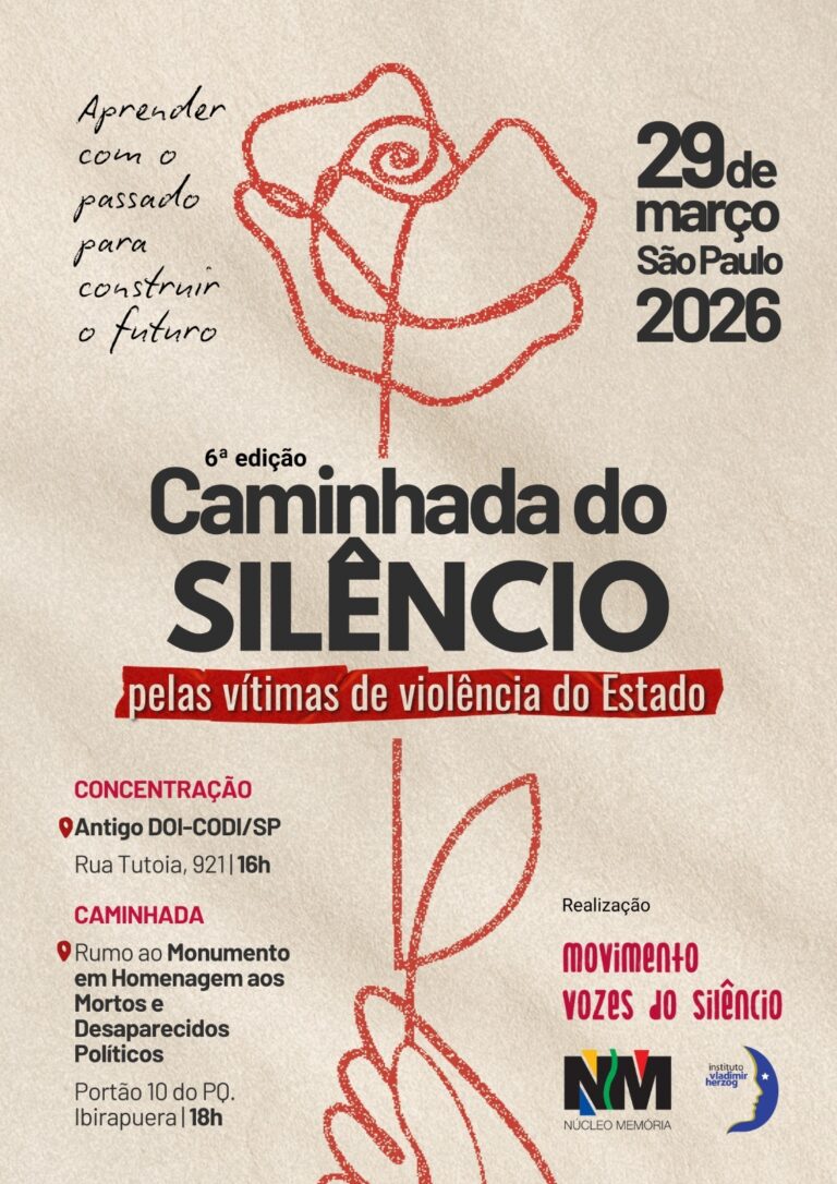 No dia 29 de março, São Paulo realizará sexta edição da “Caminhada do Silêncio pelas Vítimas de Violência de Estado”, com apoio do Sindicato dos Jornalistas