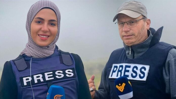Jornalistas libaneses Fatima Ftouni e Ali Shaib, deliberadamente assassinados por Israel com ataque de míssil ao carro em que viajavam (foto: reprodução)