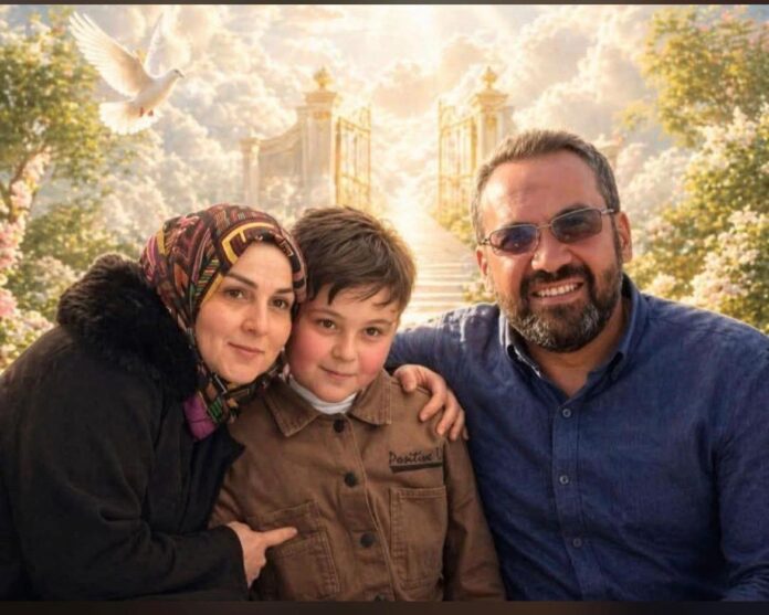 Manal Jaafar e seu marido Ghassan Nader, com o filho Ali Nader: assassinados em casa por ataque de Israel ao sul do Líbano (foto: arquivo de família)