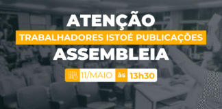 SJSP convoca assembleia com jornalistas da redação da IstoÉ Publicações nesta segunda-feira, 11/05, às 13h30 SJSP convoca assembleia com jornalistas da redação da IstoÉ Publicações nesta segunda-feira, 10/05, às 13h30