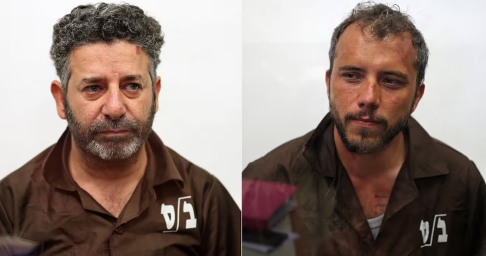 Saif Abukeshek e Thiago Ávila na audiência judicial em Ascalom (Israel): sinais de agressão visíveis no rosto do comunicador brasileiro (foto: reprodução/Esquerda Diário)