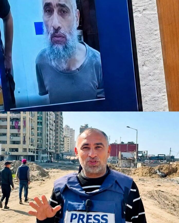 Na imagem acima, o jornalista Mohammed Arab durante videoconferência na Suprema Corte de Israel; a foto abaixo o mostra em atividade antes de ser preso em 2024 (reprodução)