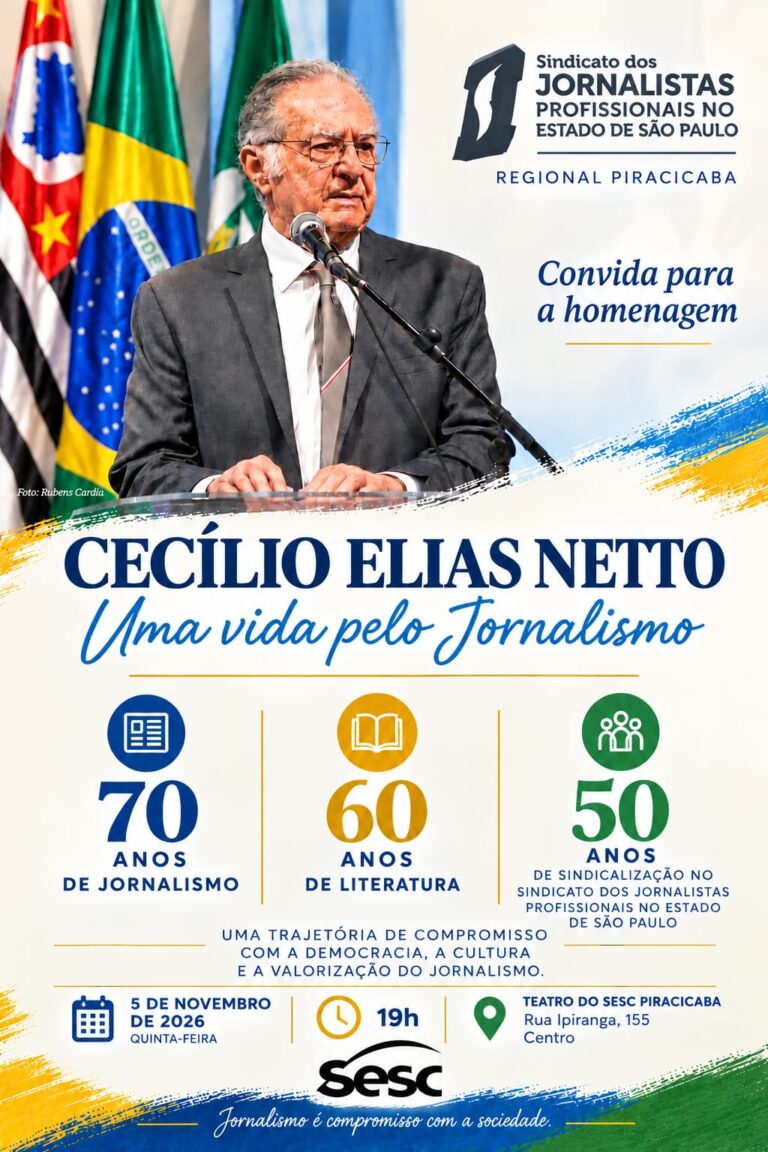 Evento celebra a trajetória do jornalista Cecílio Elias Netto no Sesc Piracicaba, em 5 de novembro